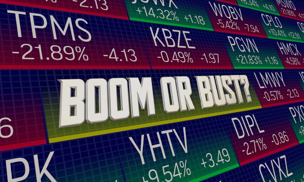 Graphic saying boom or bust